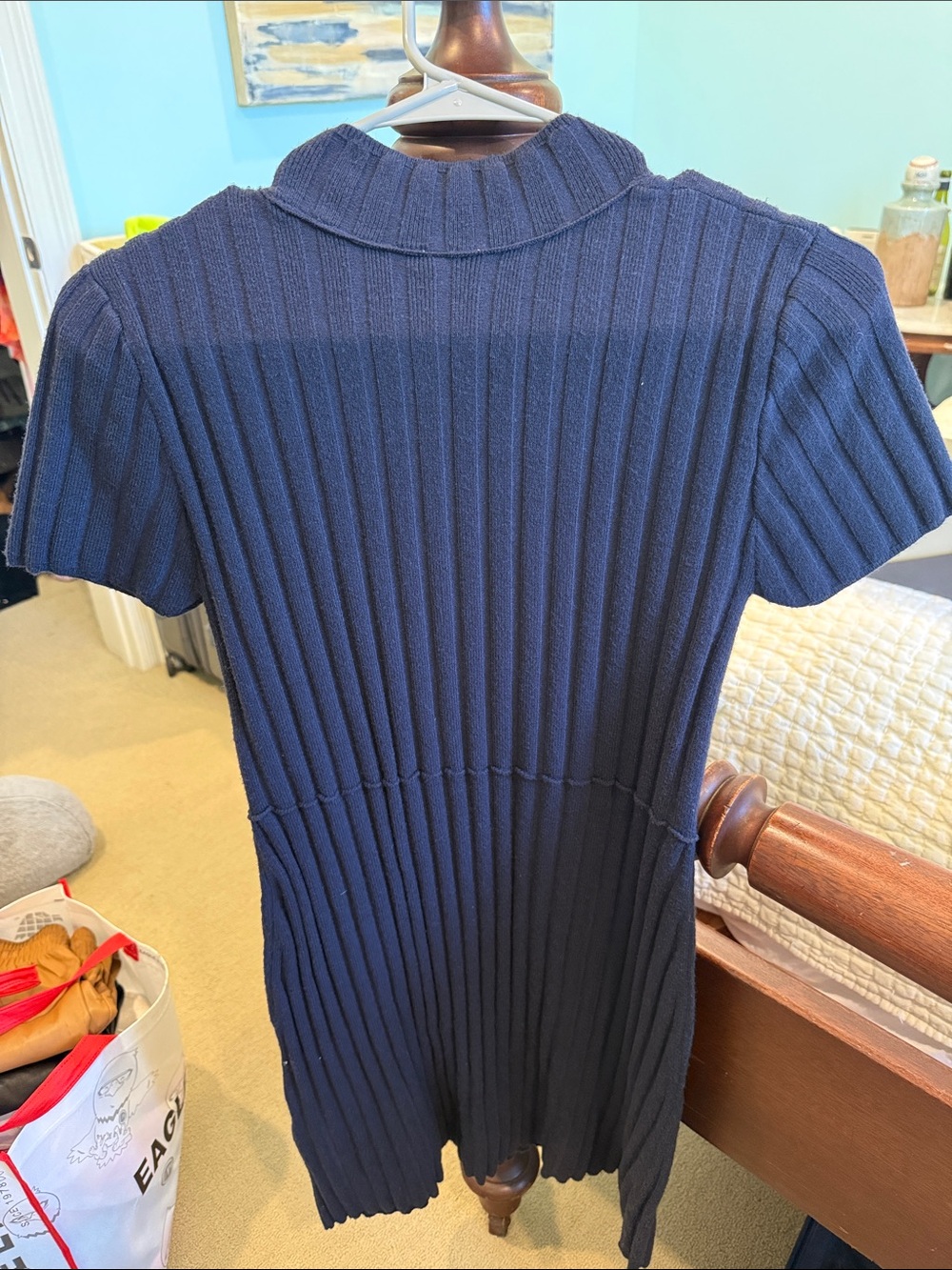 Navy Ribbed Button-Front Knit Dress - Picture 3 of 3